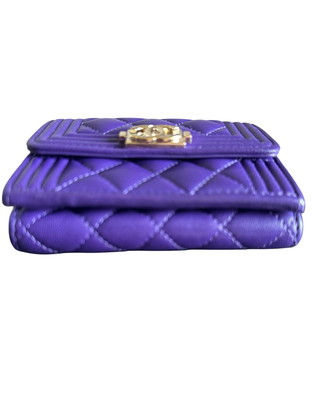 CHANEL Boy Purple Lambskin Quilted Flap Wallet Card Holder Full Set - Picture 16 of 16